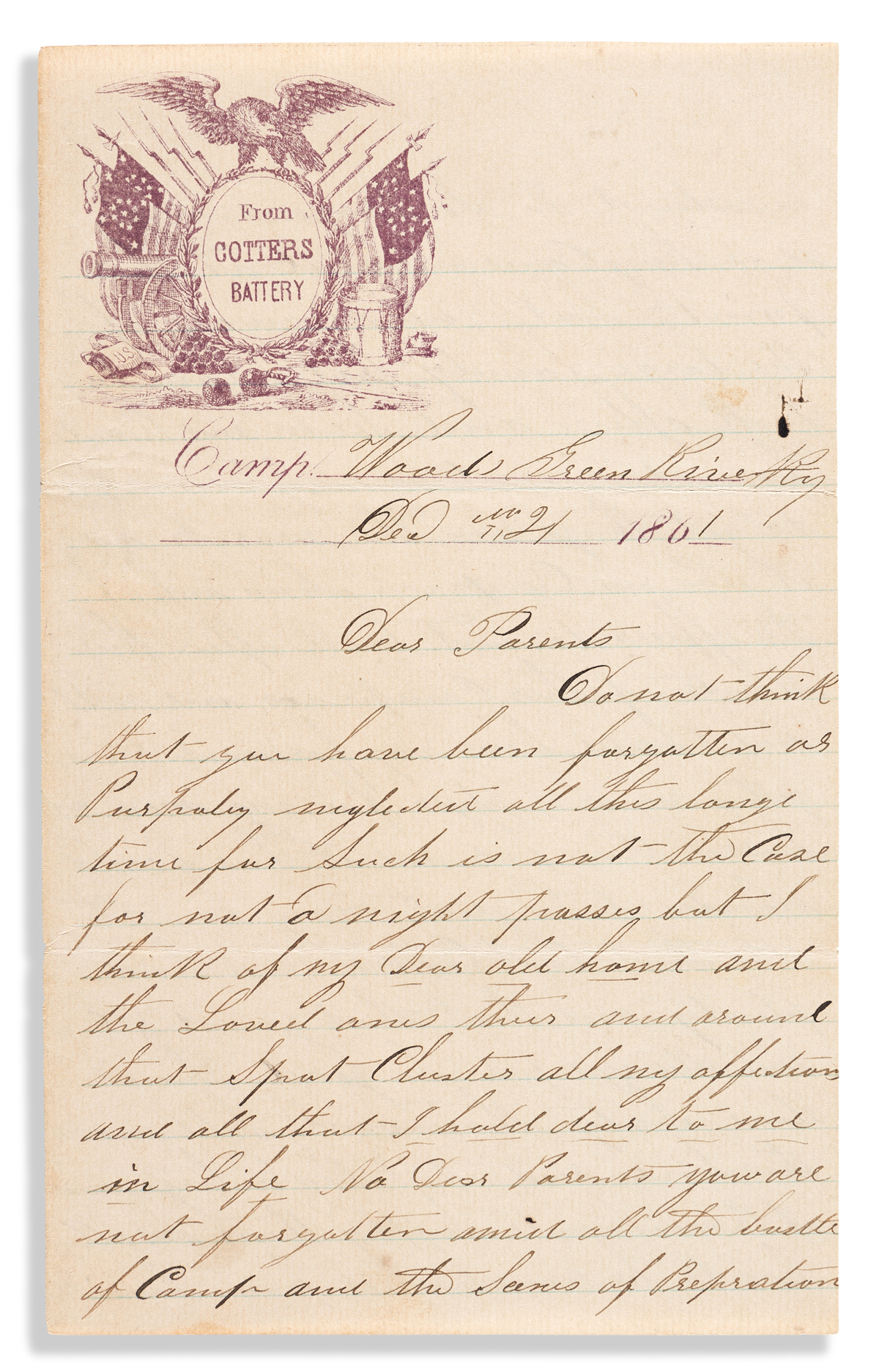 (CIVIL WAR--OHIO.) Charles Cotter. Description of the Battle of Rowletts Station by the captain of Cotters Battery.